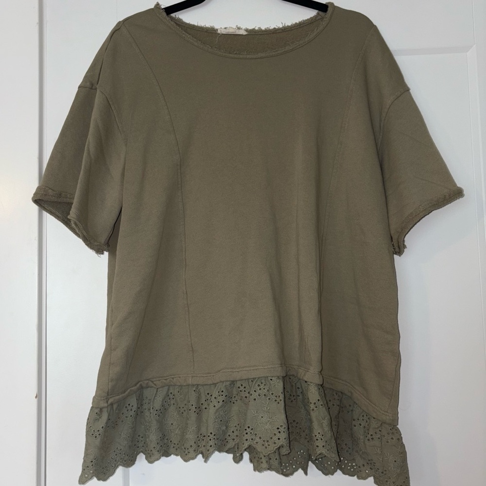 Sage Lace Eyelet Trim Top
